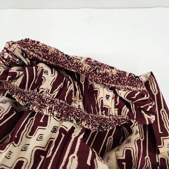 Vintage Batik A-Line Maxi Skirt Long Brown Cream Elastic Waist - Picture 7 of 9